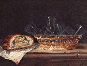 Sebastian Stoskopff Korb mit Glasern, Pastete und einem Brief oil on canvas